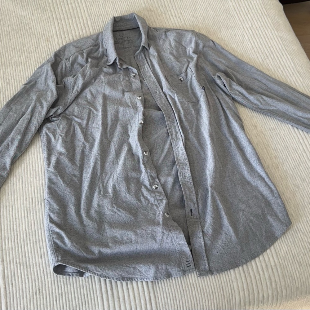 Free Fly Apparel Men's Casual Gray Button Down Shirt